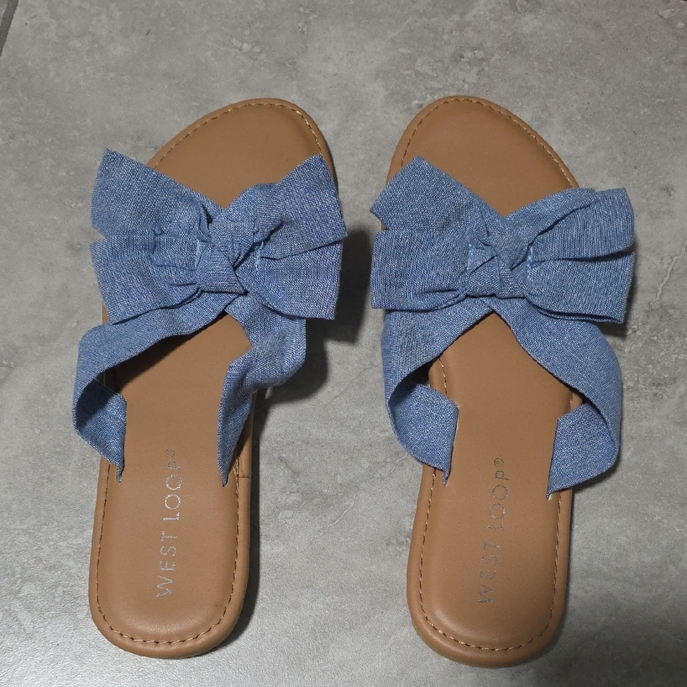 West Loop Women's Denim Blue Bow Sandals